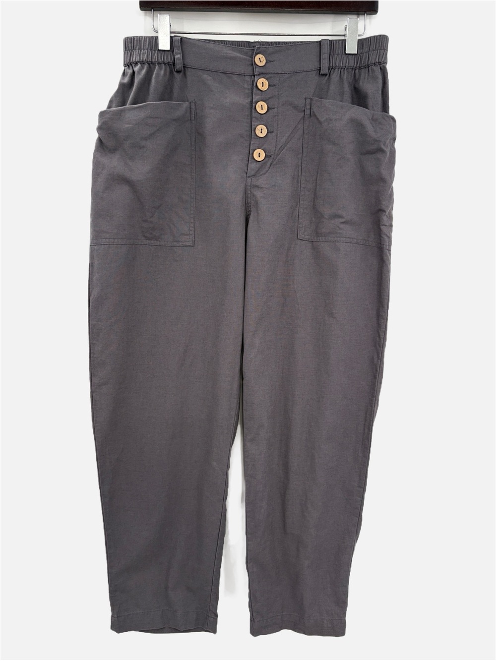 Lintico Heidi Linen Cotton Button Fly Trousers Gray Large
